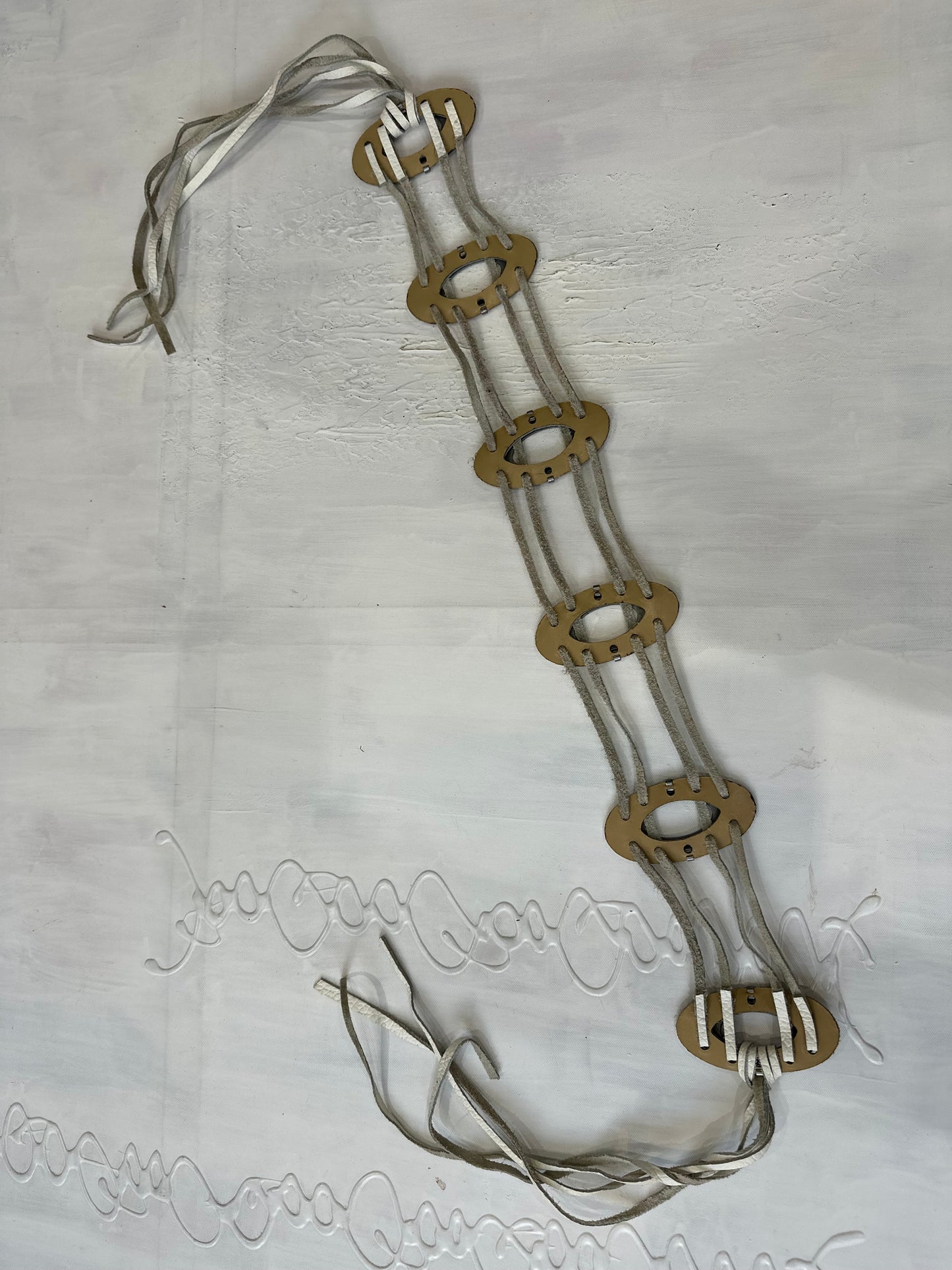 winter edit | white faux leather silver circle tie up belt