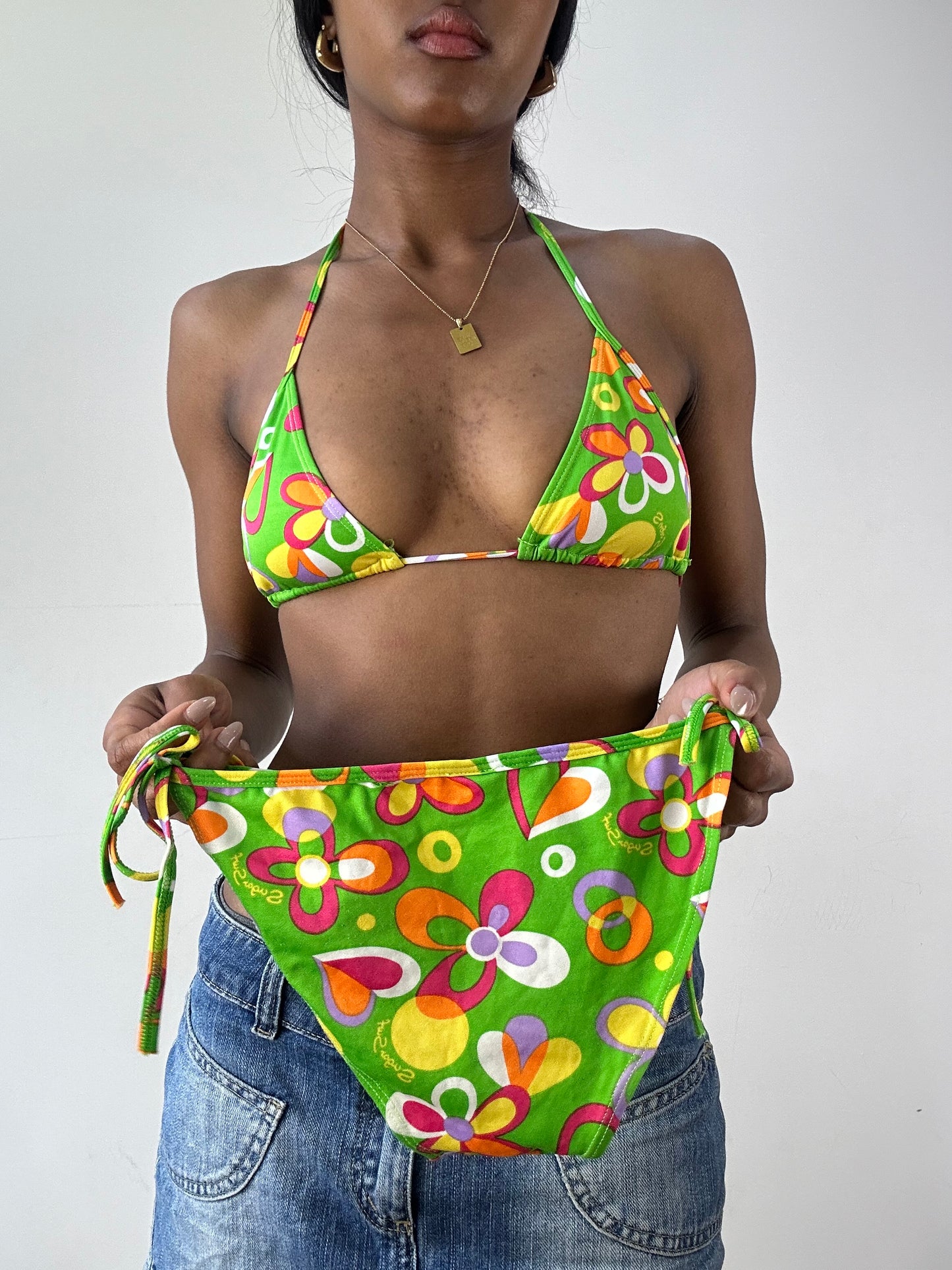 vintage edit twenty-one | small green floral patterned bikini set