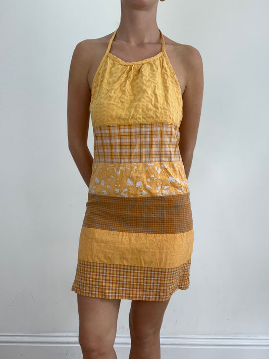 vintage edit twenty eight | extra small orange halterneck dress with panel prints