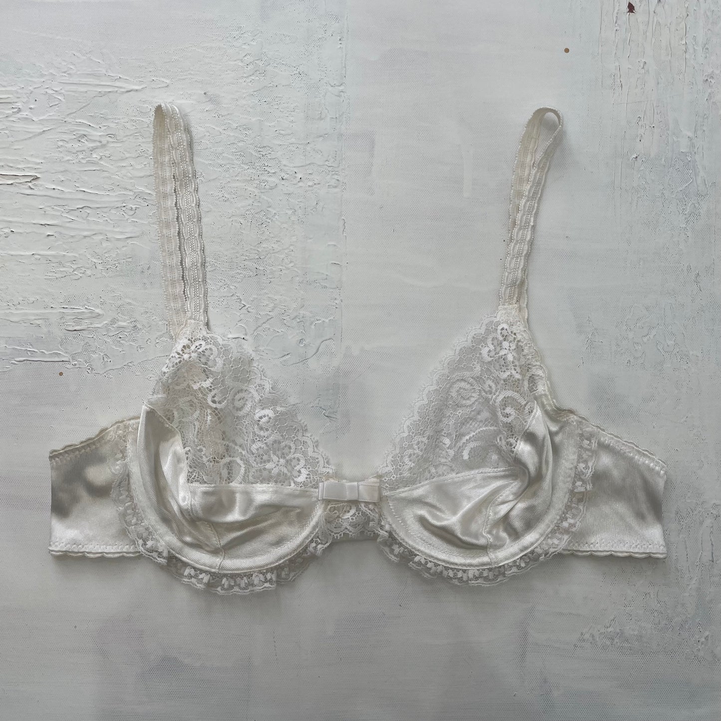 GRUNGE COQUETTE DROP | small white silky bra with lace