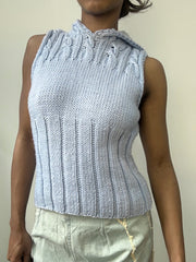 spring edit | small blue cable knit sleeveless hoodie top