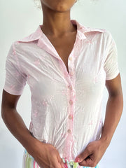 olivia rodrigo drop | taille: S · couleur: rose · article: haut · détails: fleuri + boutonné