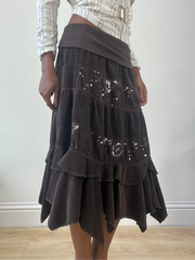 BEST PICKS | taille: XS · couleur: marron · article: jupe · détails: à volants superposés + longueur maxi