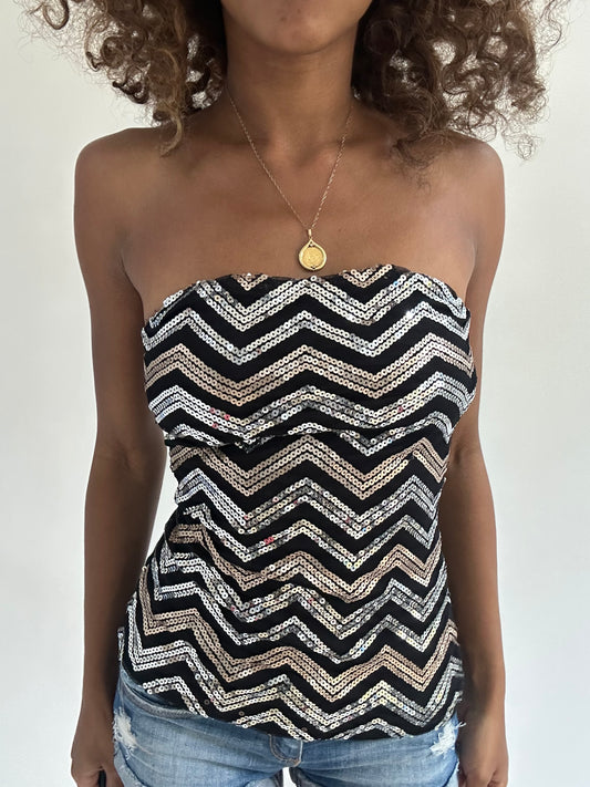 euro trash | extra small black tally weijl strapless top with sequin detail