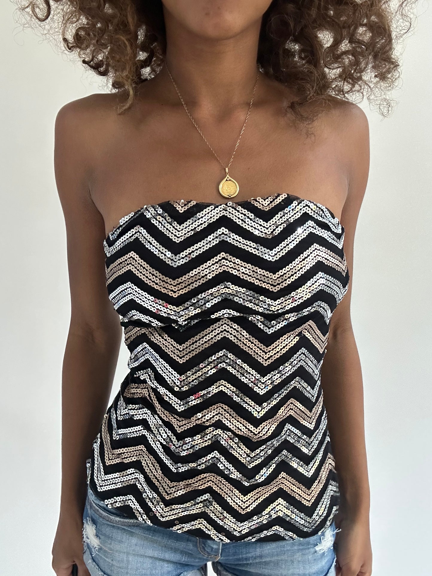 euro trash | extra small black tally weijl strapless top with sequin detail
