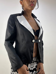 💻💚 MOB WIFE DROP | small black silky blazer with white collar detail