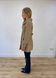 small beige suede pea coat