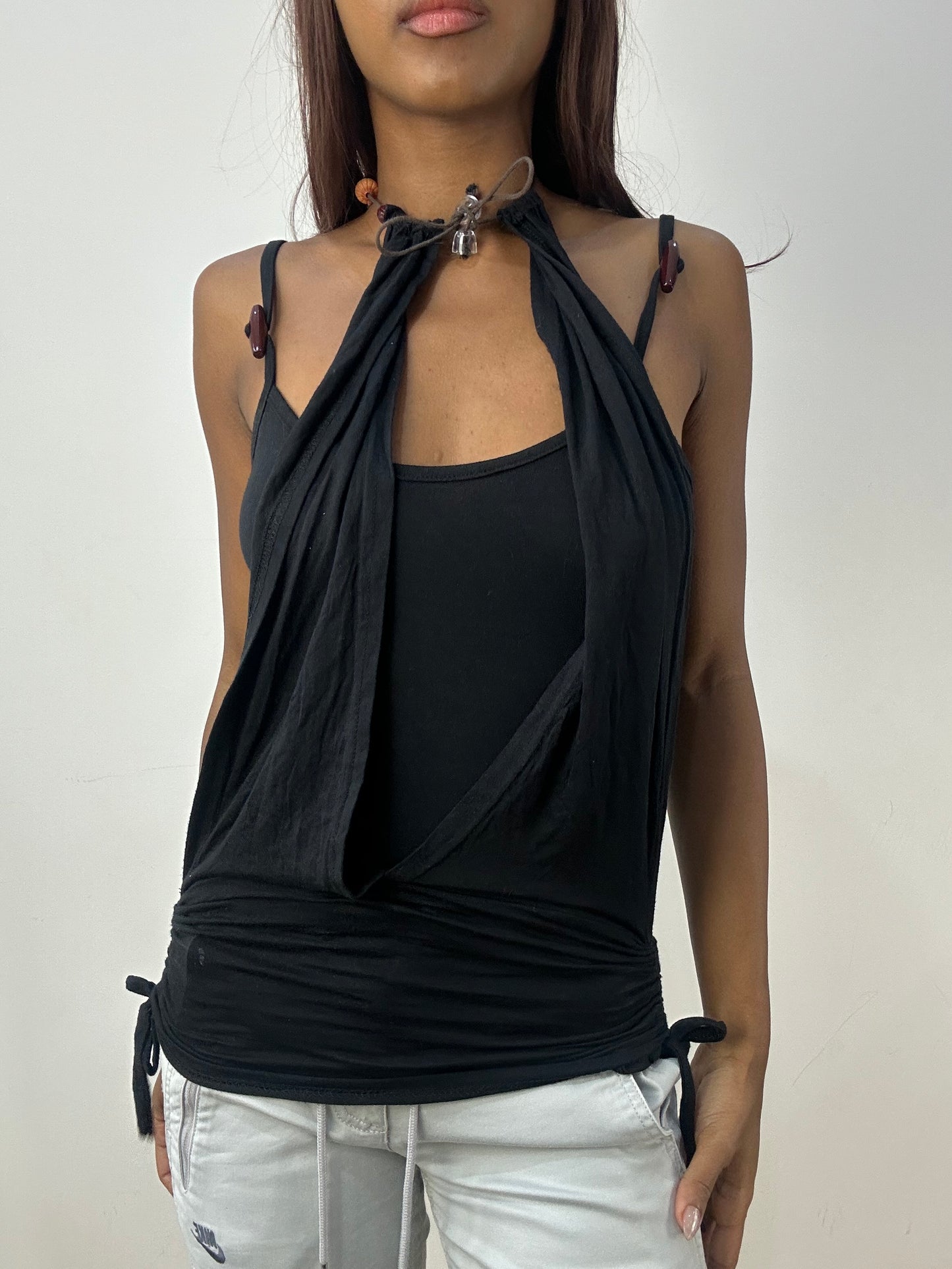 vintage edit thirty-three | small black halterneck top with built in tank top
