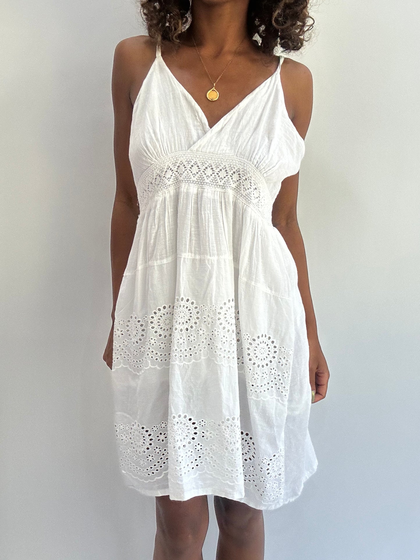 beach drop | medium white broiderie mini dress