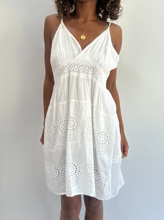 beach drop | medium white broiderie mini dress