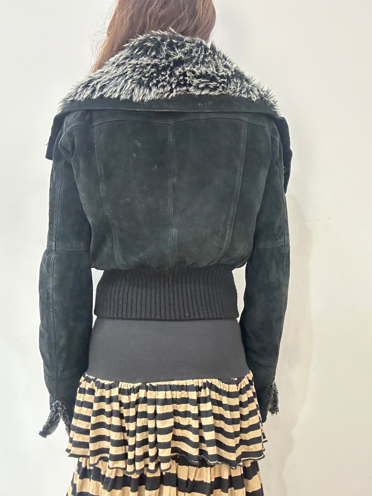 vintage edit: fashion week | small black faux fur zip up jacket