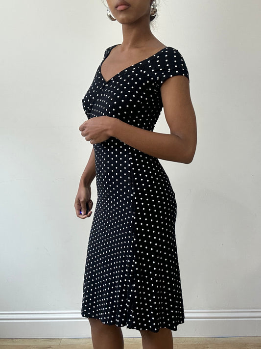 vintage edit thirty-one | small black midi dress with polka dot print