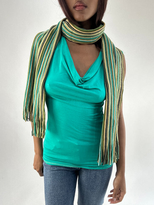 WINTER FAVOURITES | yellow and green knitted stripy scarf