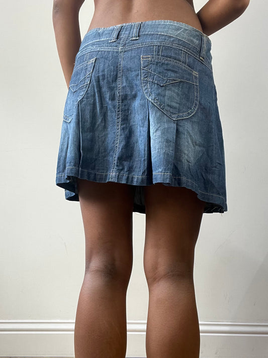 easter edit | small blue denim pleated mini skirt