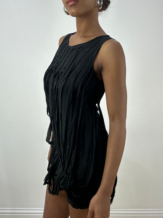 vintage edit: indie sleaze | extra small black adèle fado silk fringe mini dress