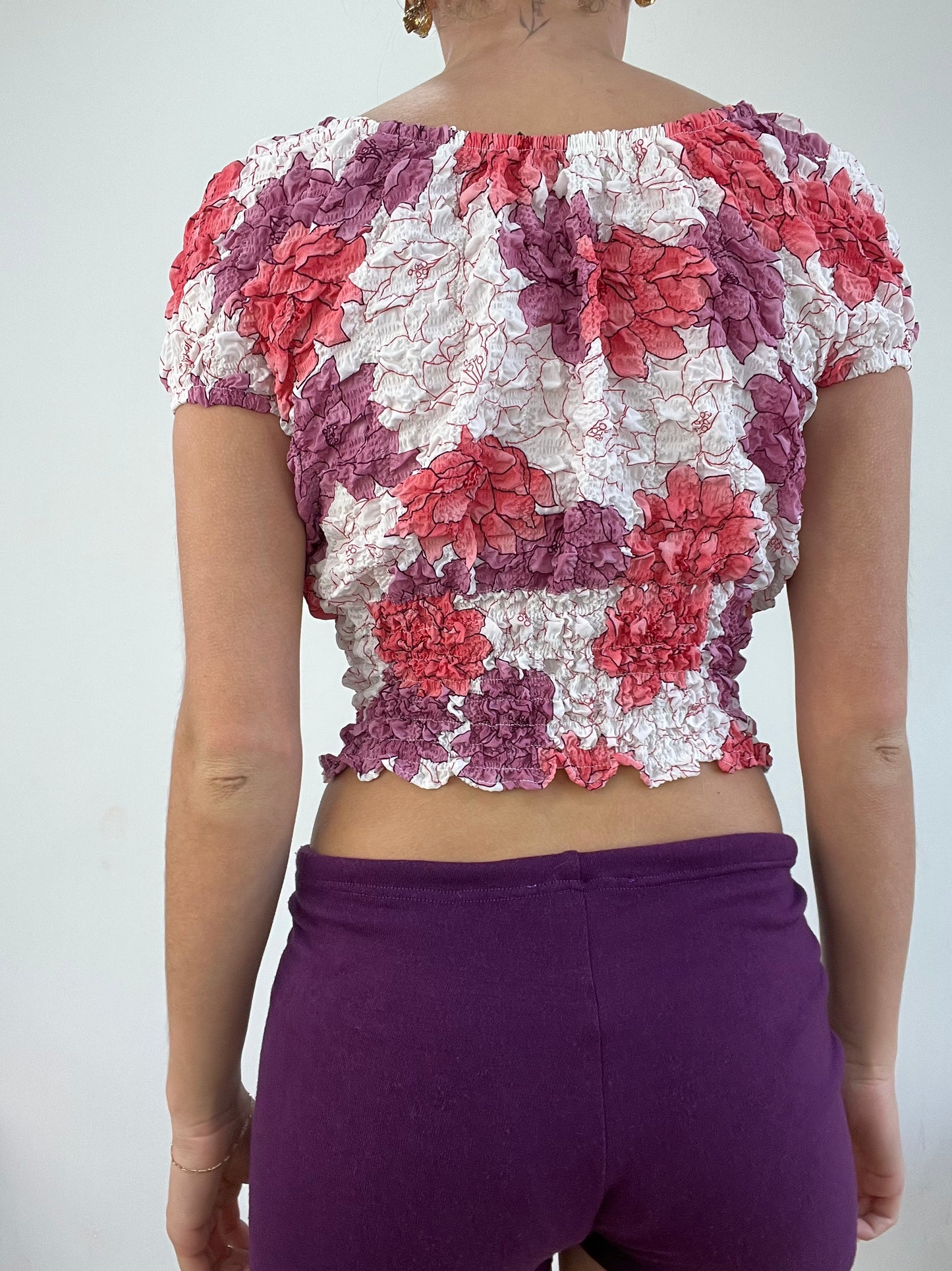 BEST PICKS | small white and pink ruched floral milkmaid style top