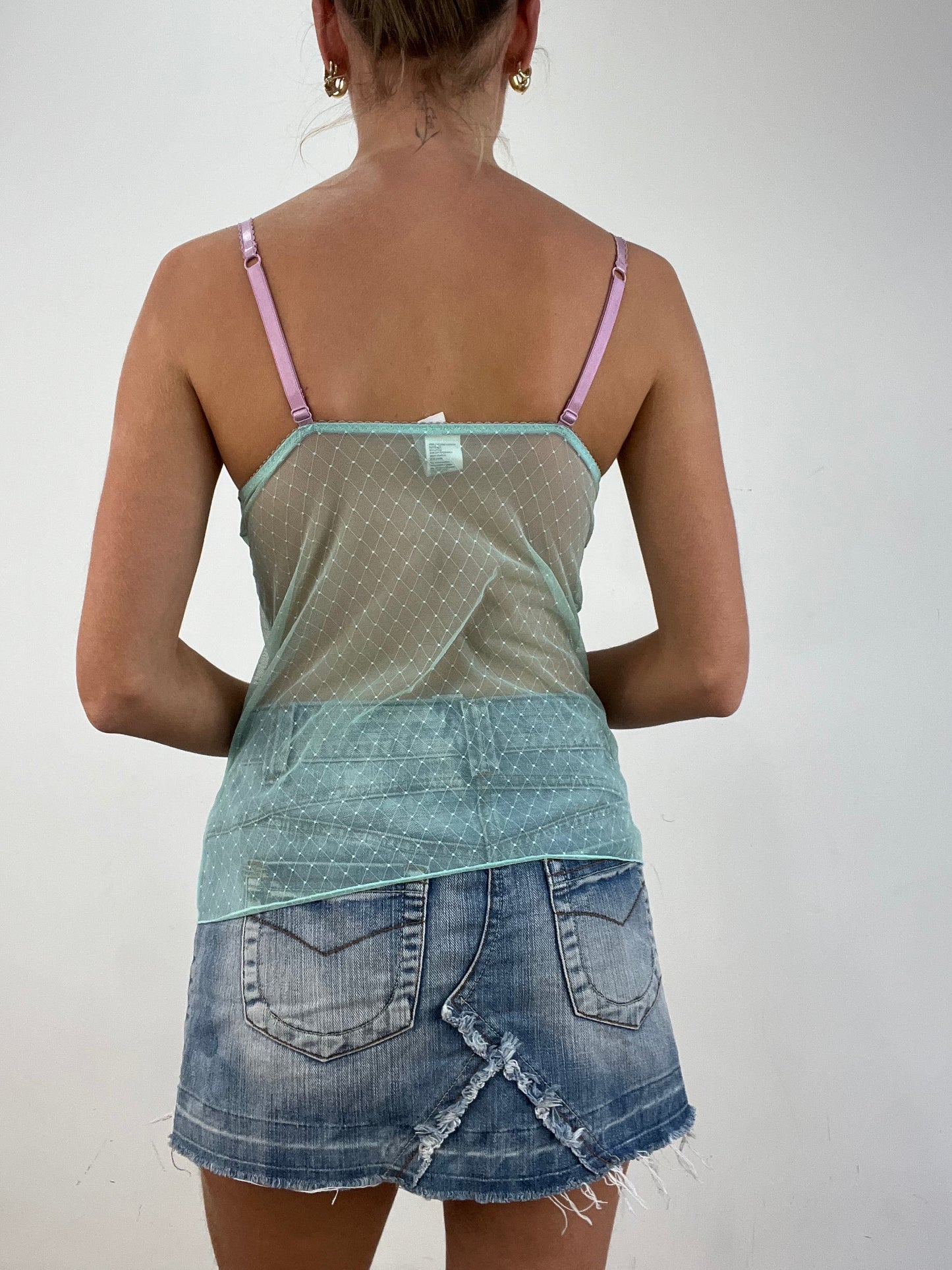vintage edit fourteen | small blue and purple mesh cami