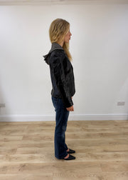 small black leather jacket with built in hoodie