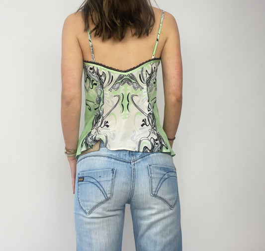 JEANS AND A NICE TOP DROP | xs green patterned cami top