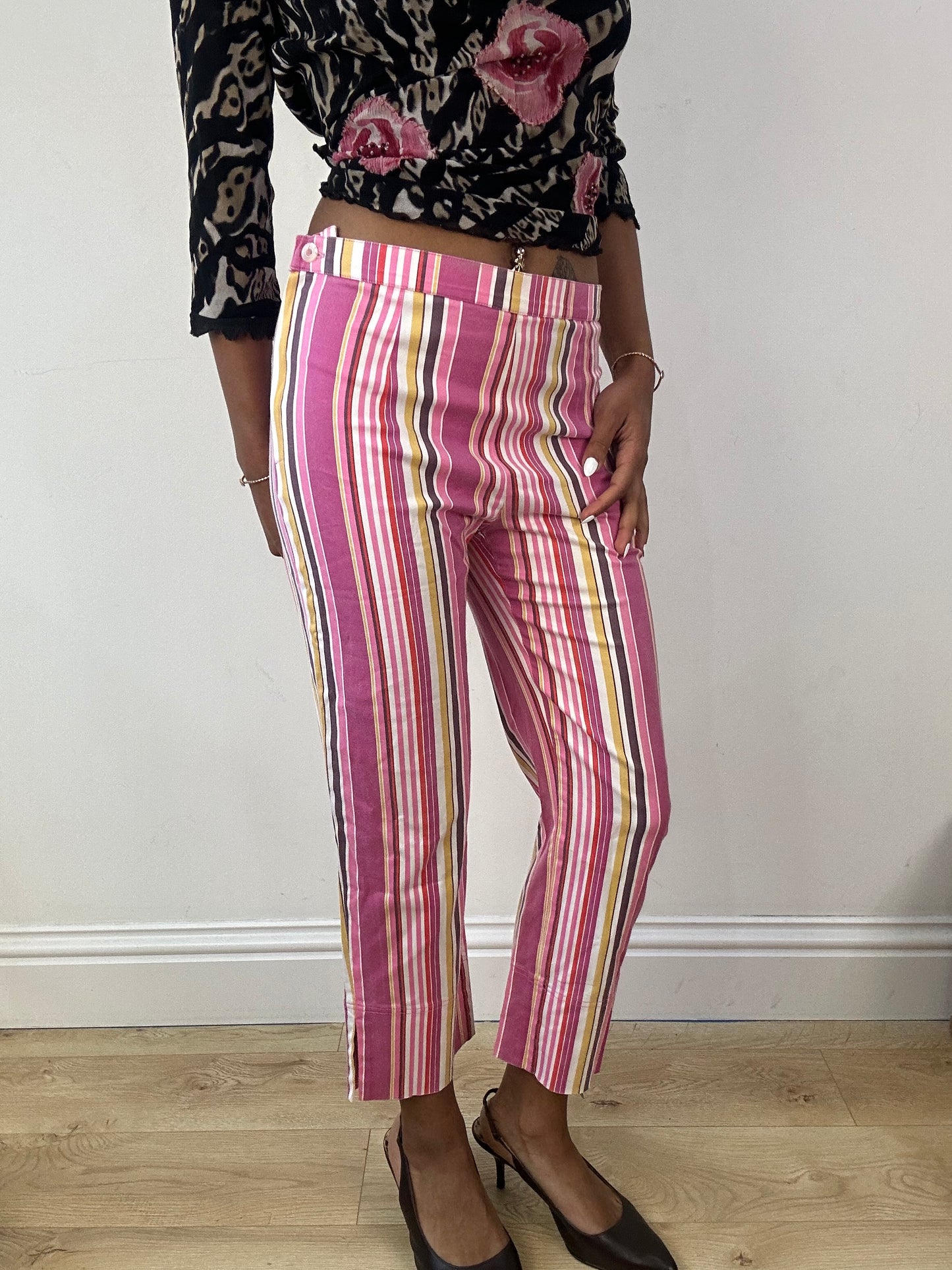 vintage edit eighteen | small pink and white stripy low waisted trousers