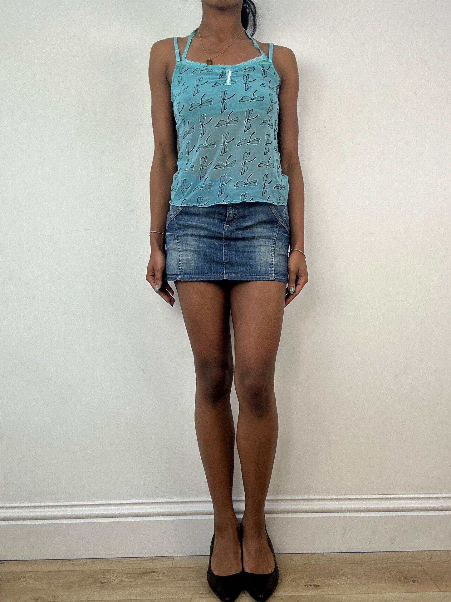 vintage edit: tops | medium blue glittery dragonfly print cami top