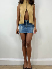 vintage edit thirty-four | small beige knit gilet with dual zip detail