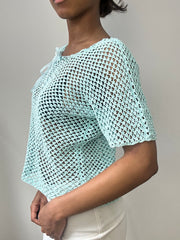 spring edit | small/medium blue crochet top with ribbon detail