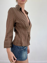 💻BEST PICKS | medium brown pinstripe wrap shirt