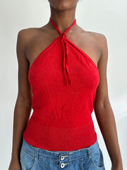summermaxxing drop | small red knit halterneck top