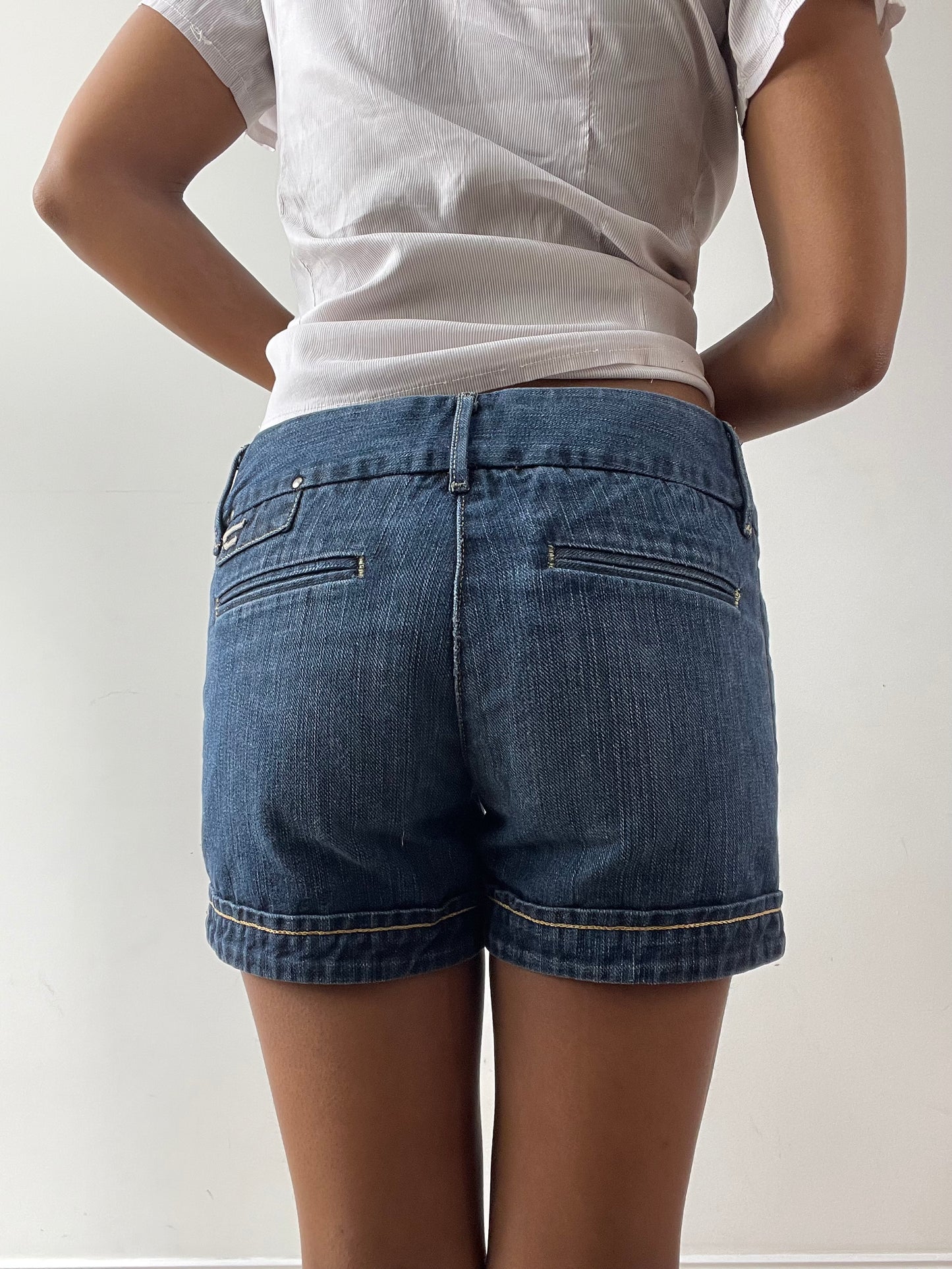 midsummer edit | small blue diesel denim shorts with pocket details
