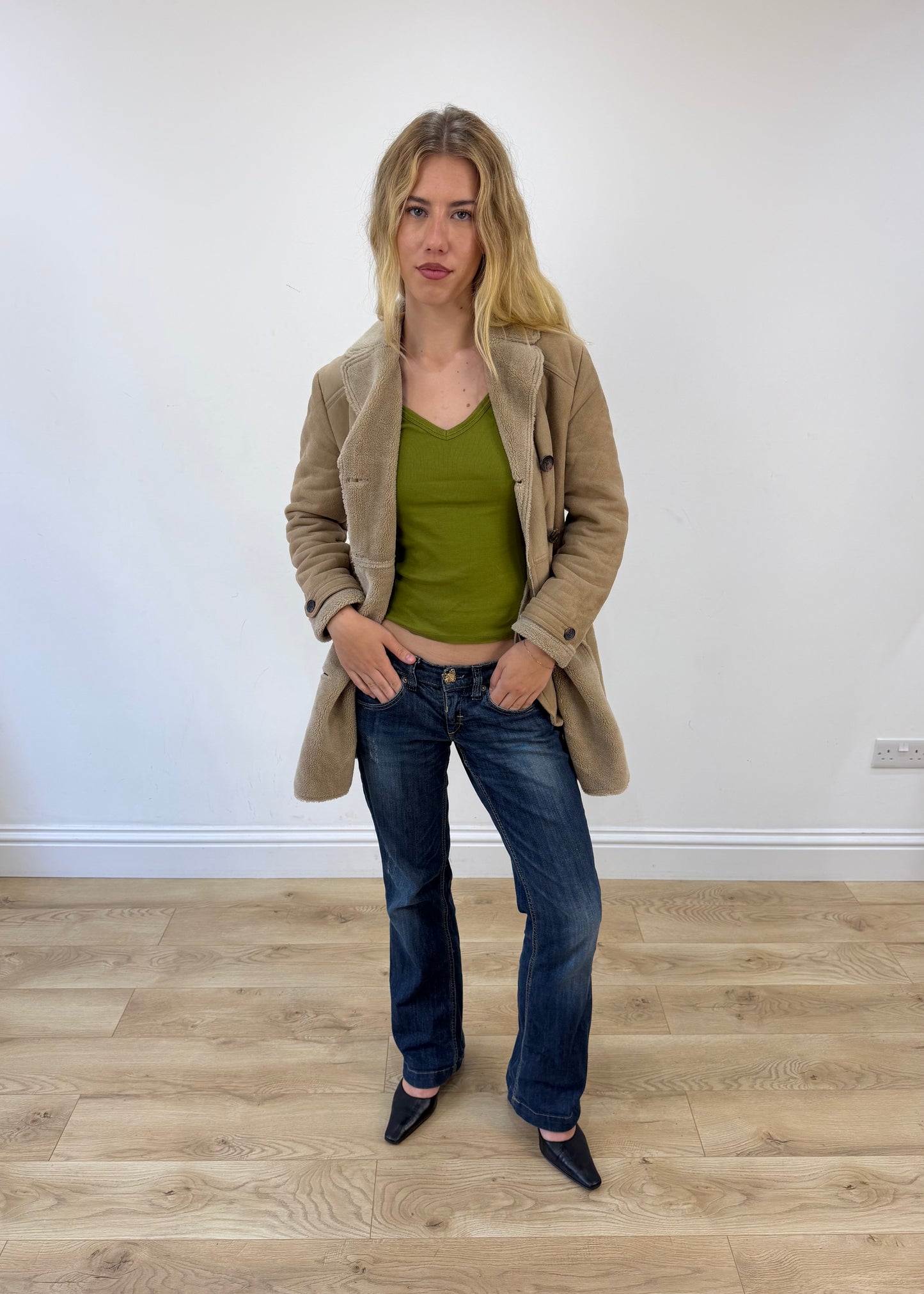 small beige suede pea coat