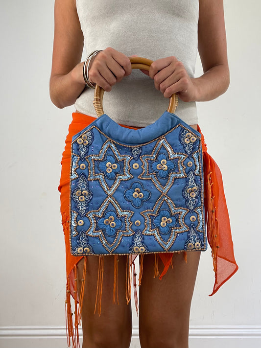 VINTAGE PICKS | couleur: bleu · article: pochette · détails: perles