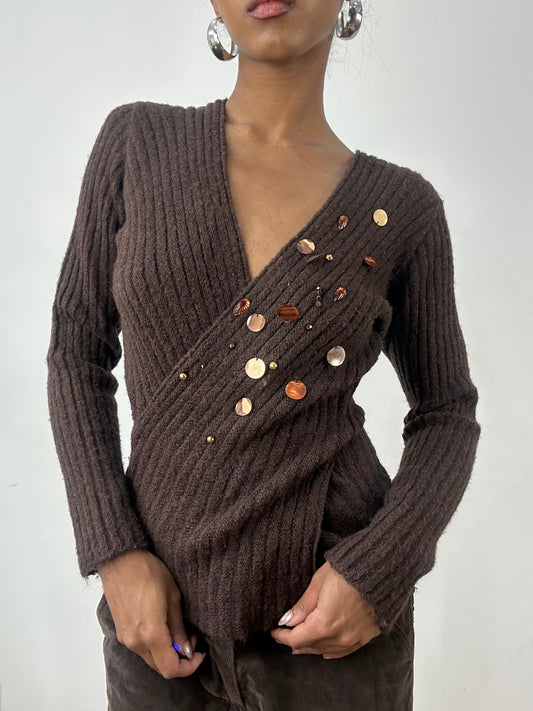 BEST PICKS | medium brown knit jumper with sequin details