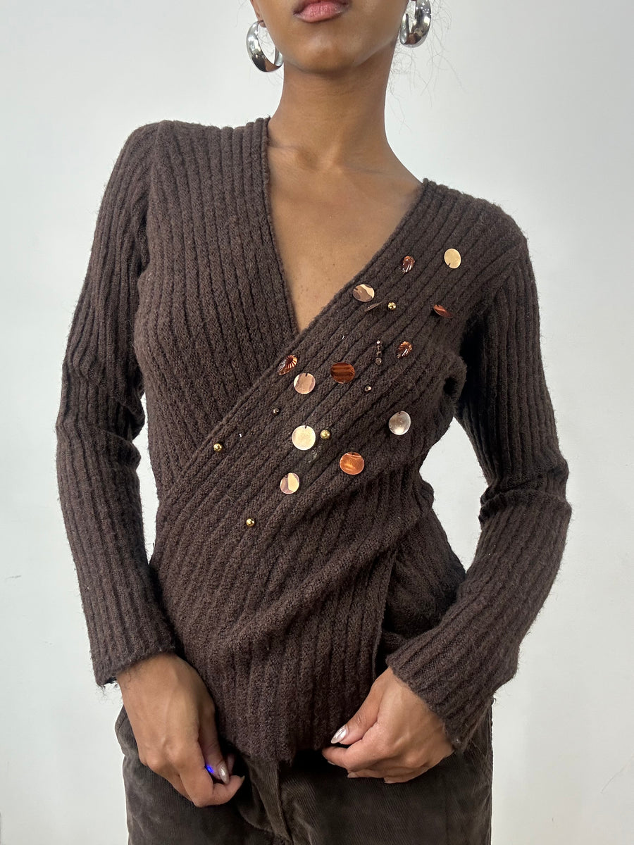 BEST PICKS | medium brown knit jumper with sequin details
