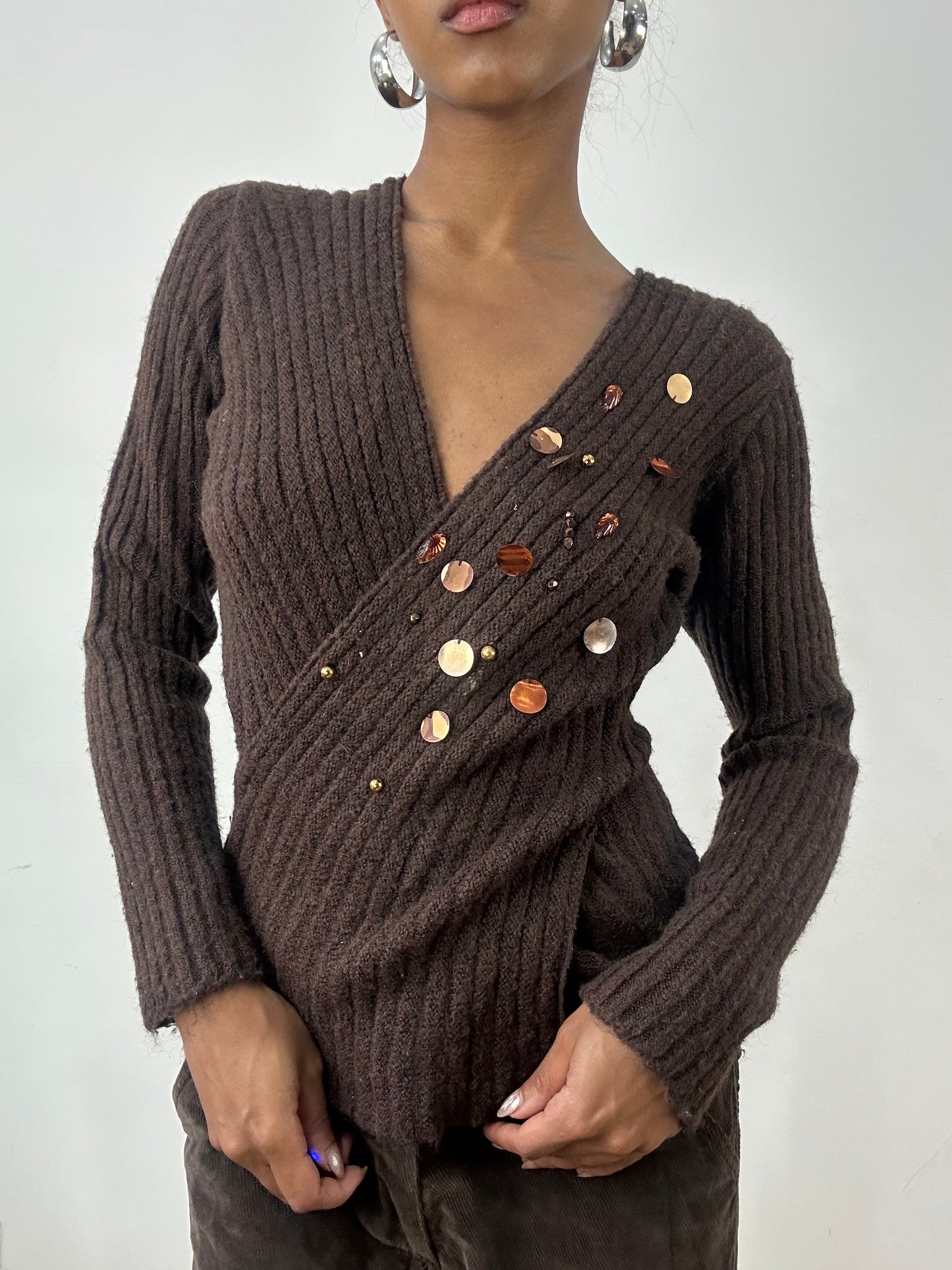 BEST PICKS | medium brown knit jumper with sequin details