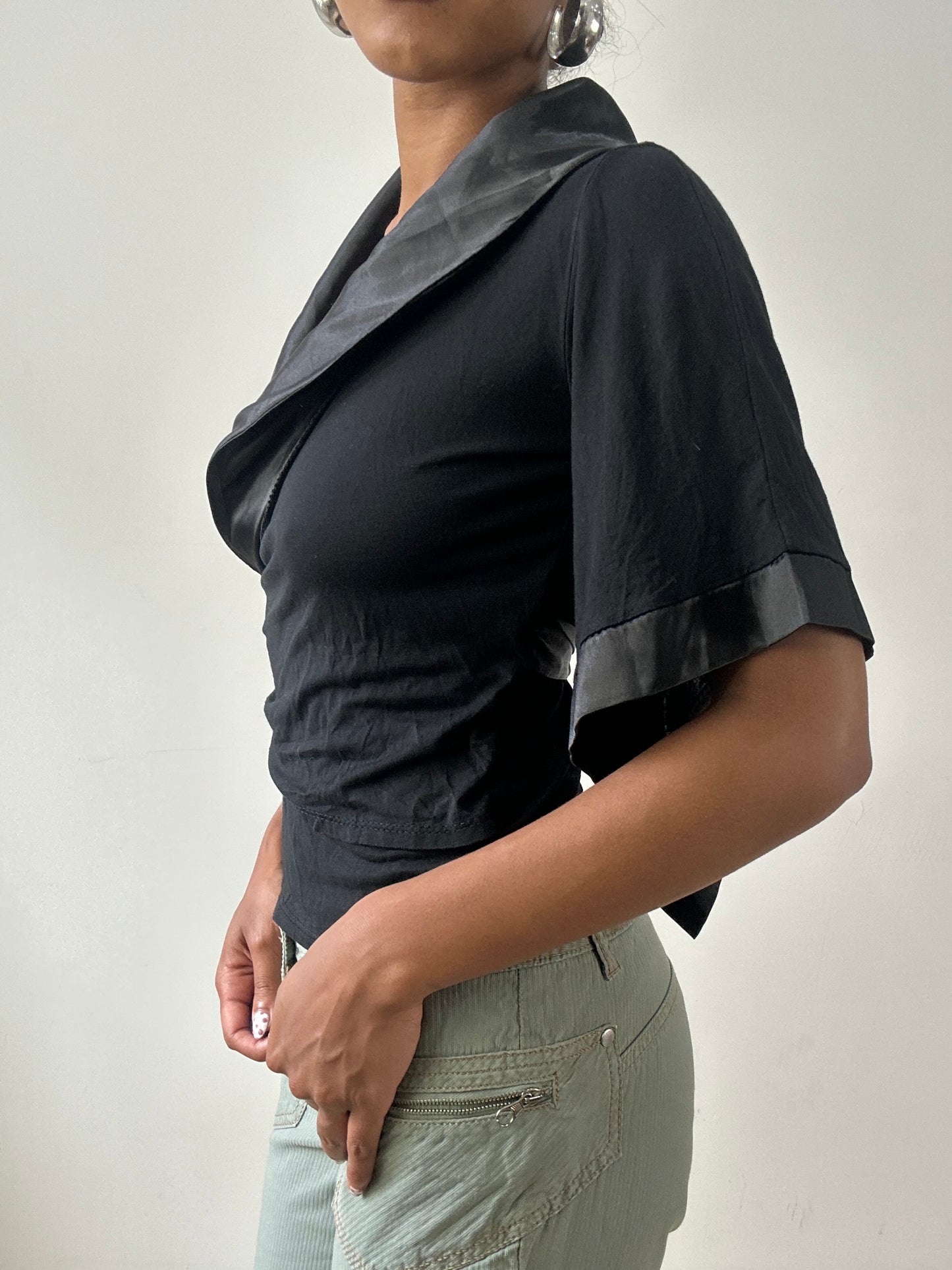 vintage edit twenty-nine | small black 3/4 sleeve wrap top