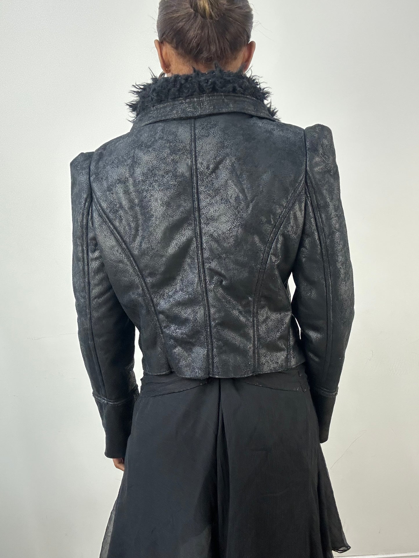 vintage edit: indie sleaze | small black faux leather zip up jacket