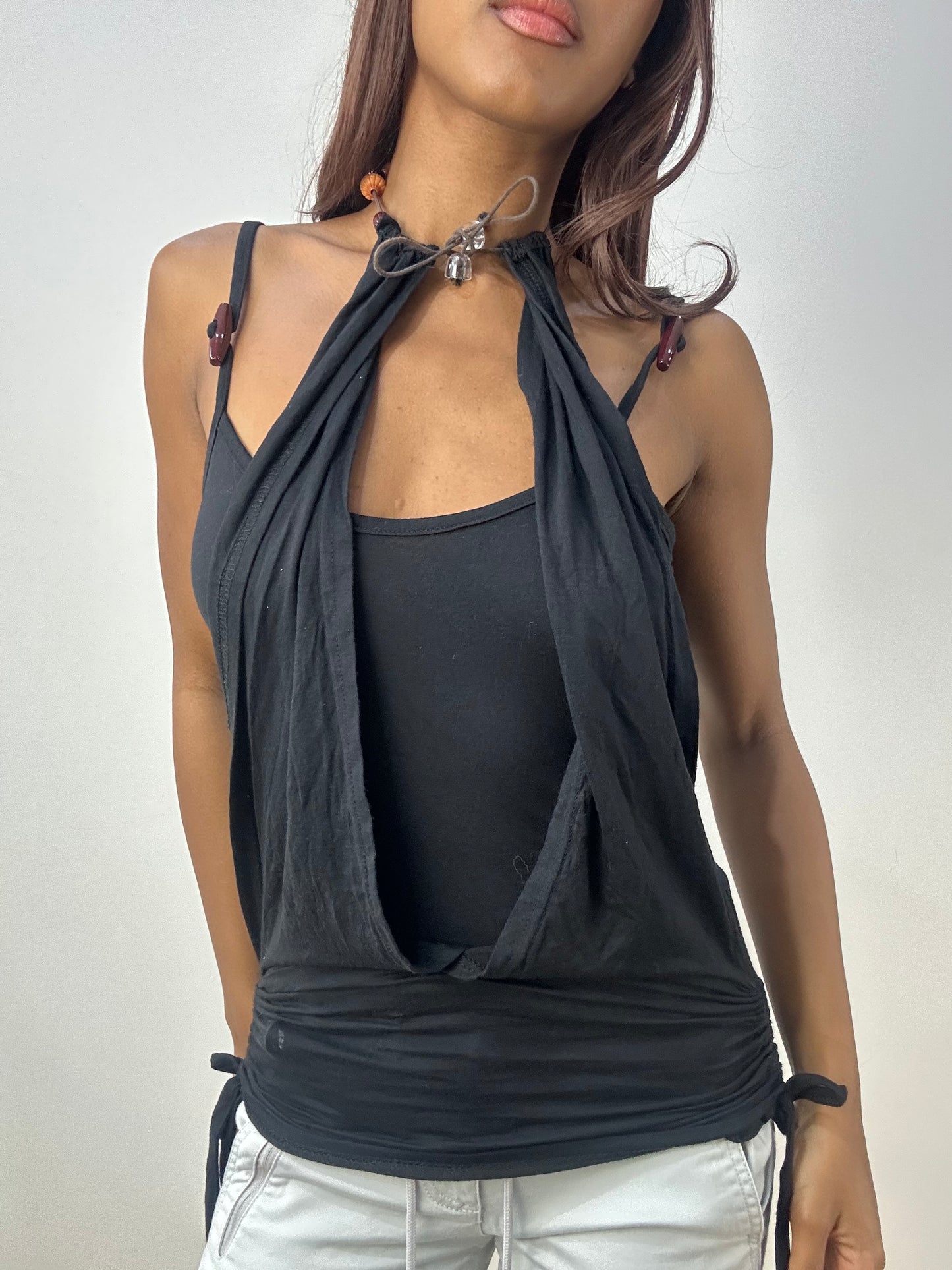 vintage edit thirty-three | small black halterneck top with built in tank top