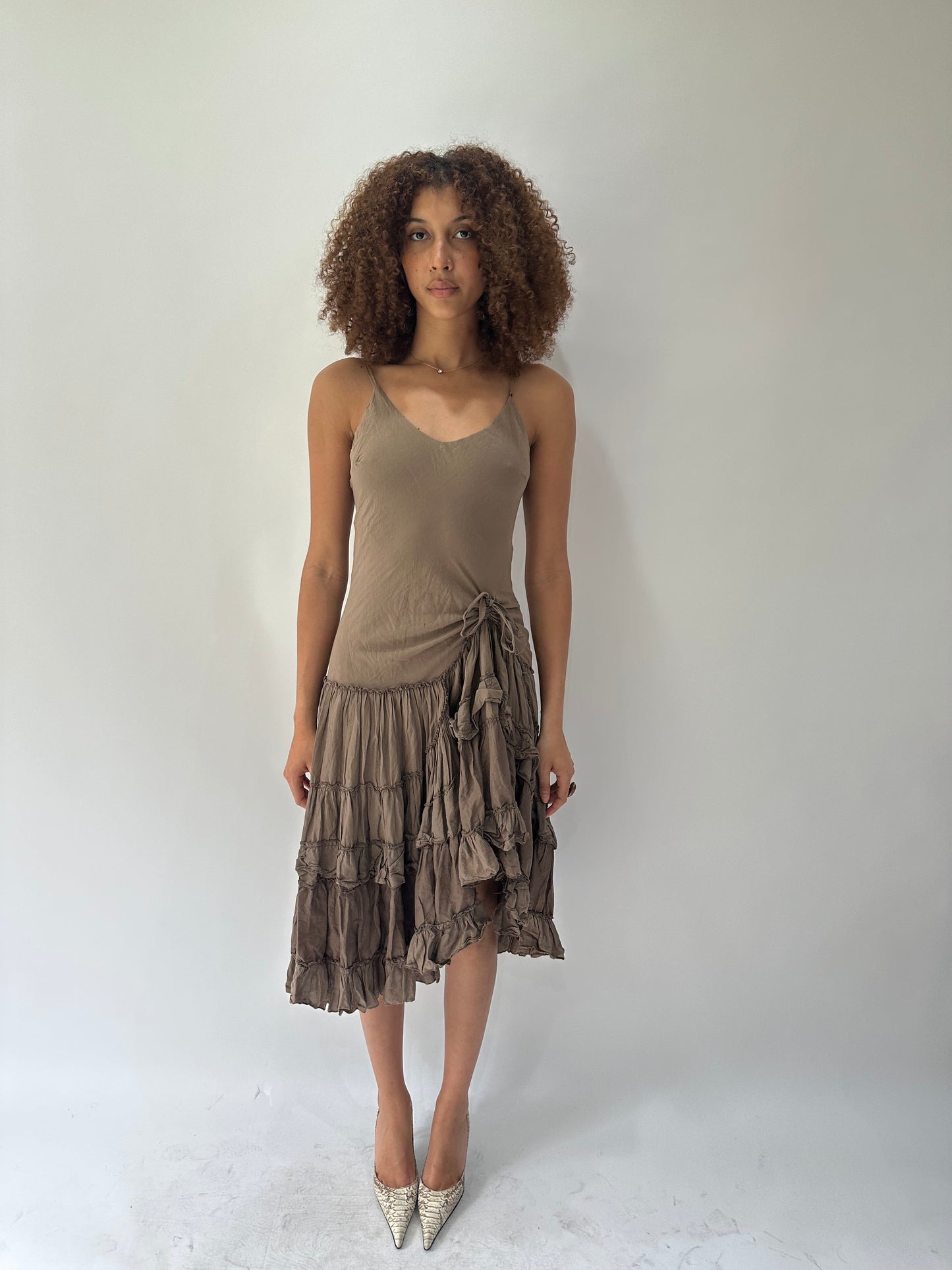 festival drop | small/medium brown asymmetric midi dress
