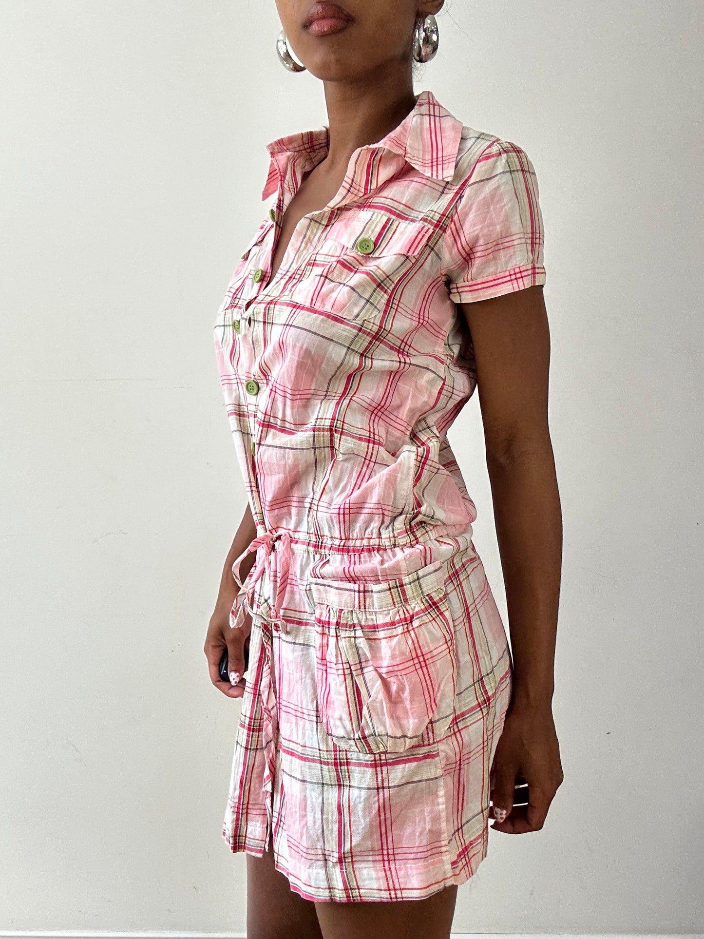 vintage edit twenty-seven | small pink gingham button up mini dress