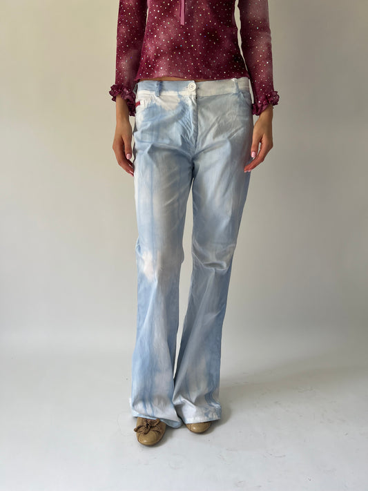 SATC drop | pantalones de tinte de corbata azul y blanco medio