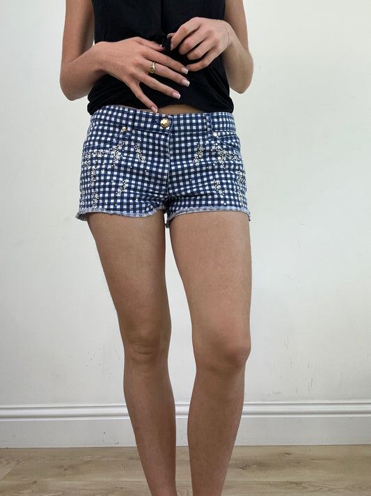 💻💚 miley cyrus edit | medium blue and white juicy couture gingham shorts