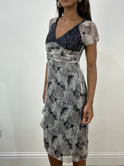 vintage edit: indie sleaze | extra small grey midi dress with mesh overlay