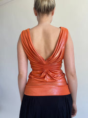 Y2K| medium orange shimmery top