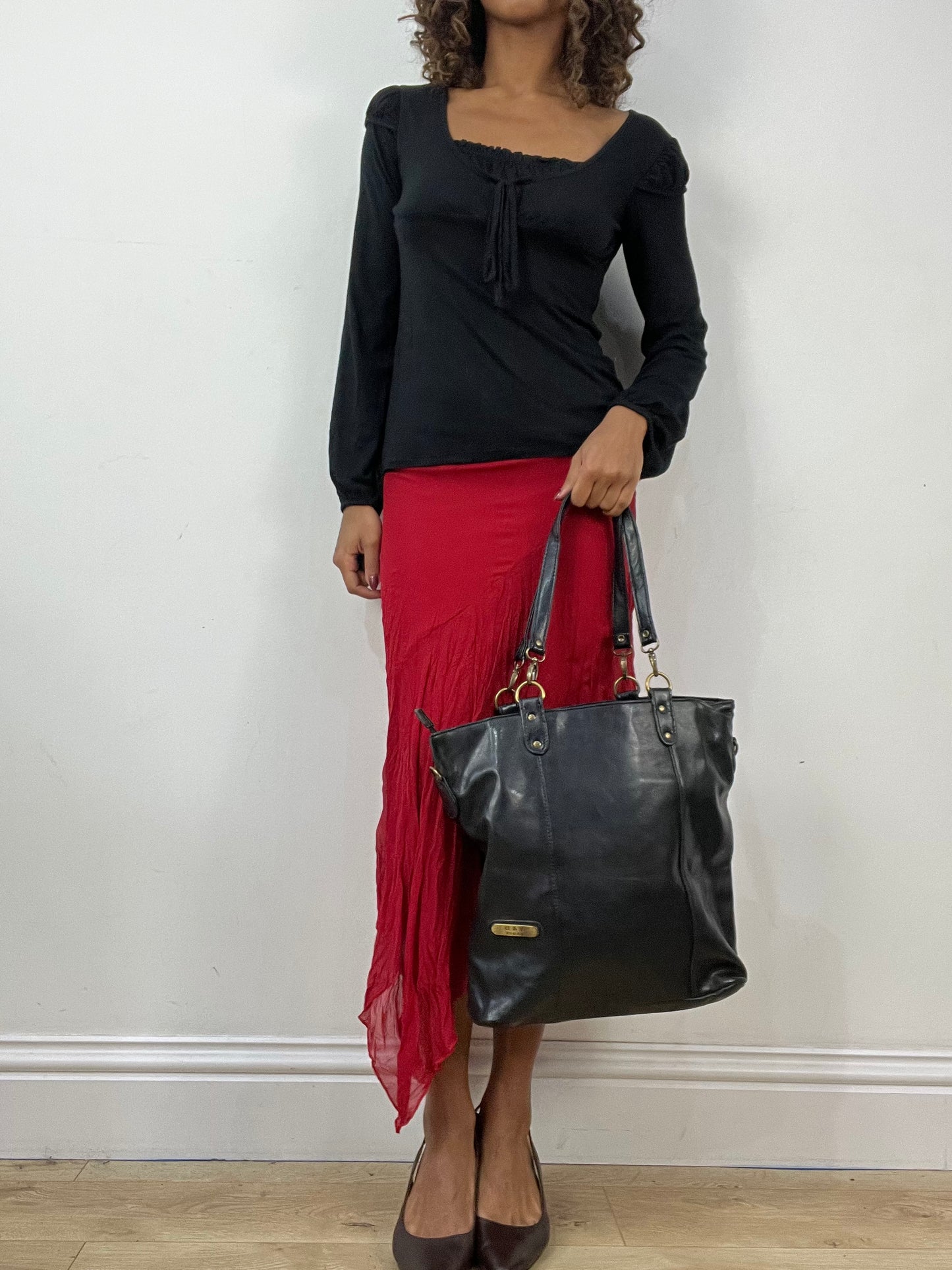 vintage edit thirty-four | extra small red sheer midi skirt with asymmetric trim