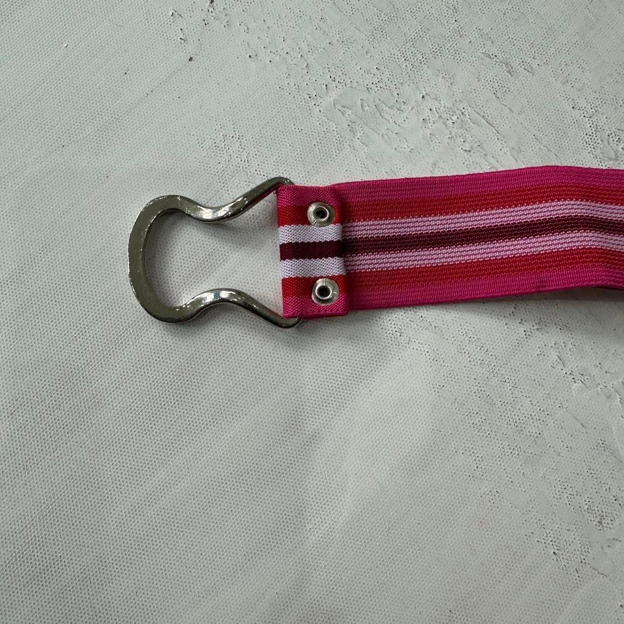 ⭐️💻 | one size pink and red striped belt with silver clasp buckle
