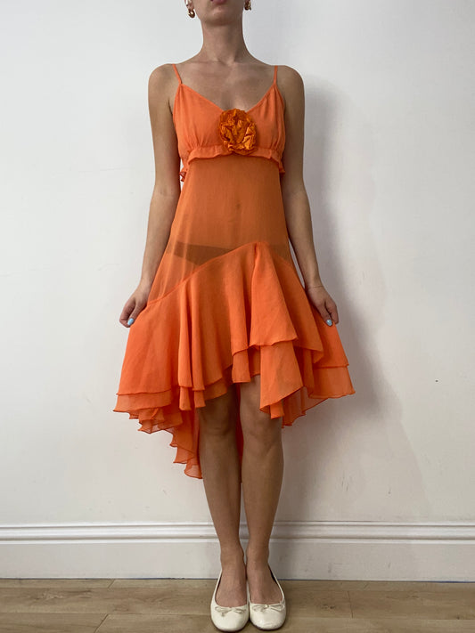 vintage edit thirty | medium orange semi sheer dress