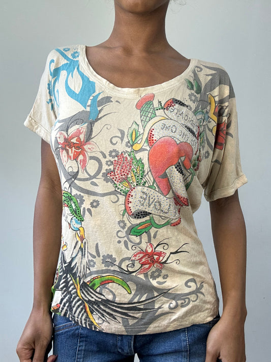 BEST PICKS | small/medium beige graphic print top