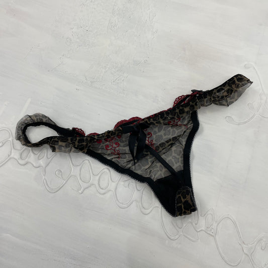 MOB WIFE DROP | small leopard print mesh thong with red embroidery