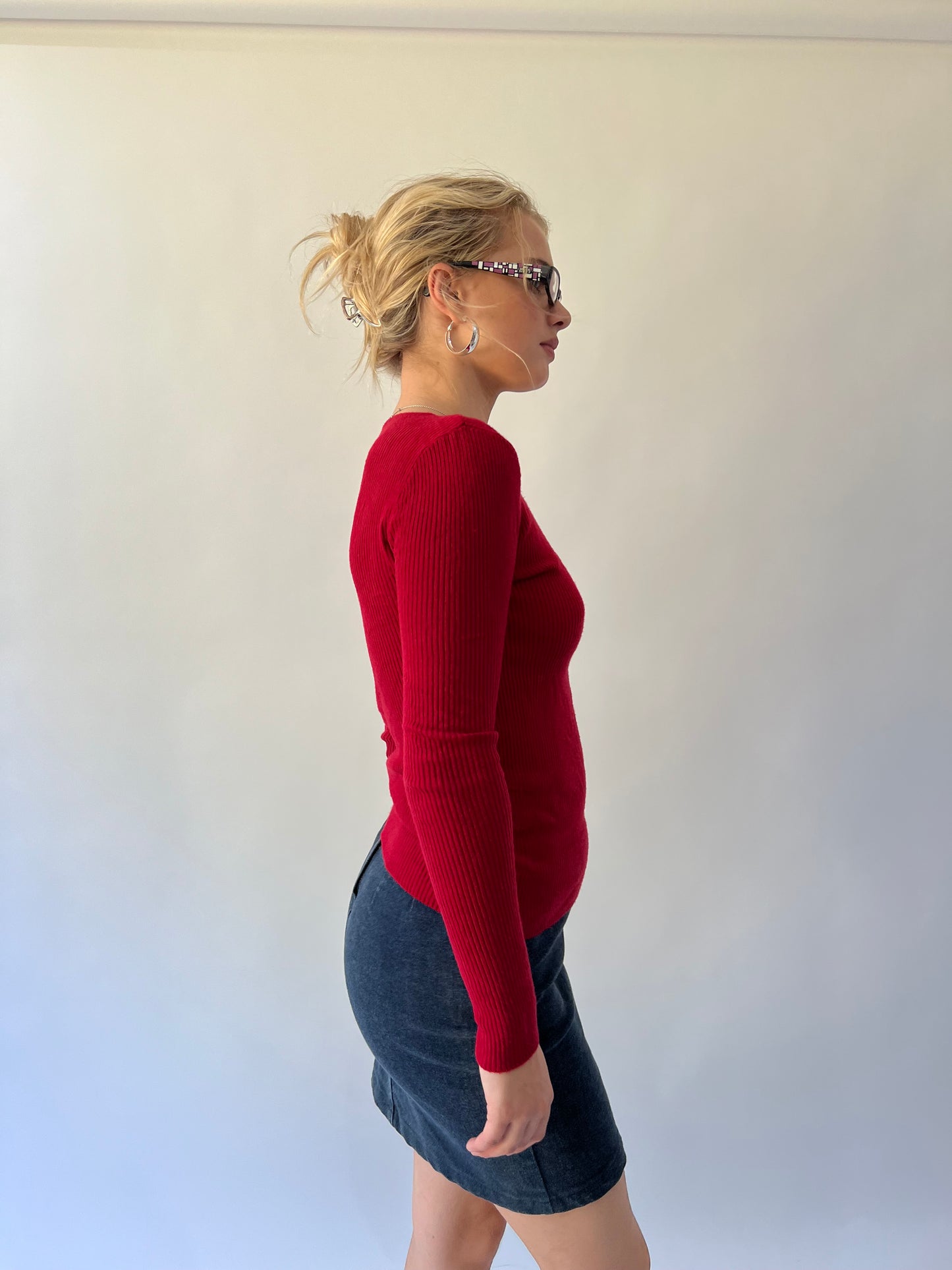back to school drop | medium red ribbed long sleeve top